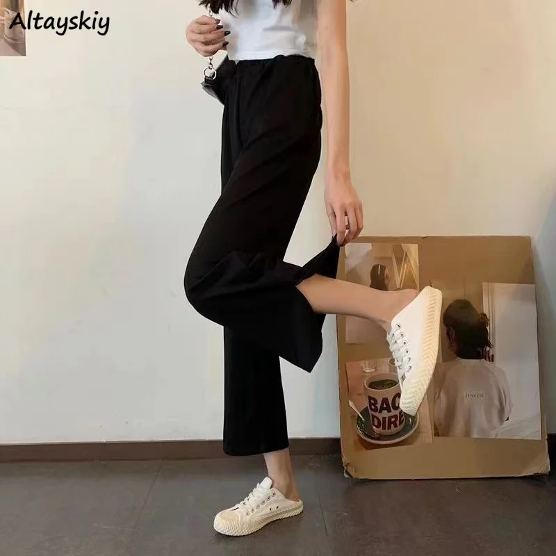 

Casual Pants Women Side-Slit Loose Streetwear Solid Simple Korean Style Elegant Ladies Office Commuting All-match Chic Stylish
