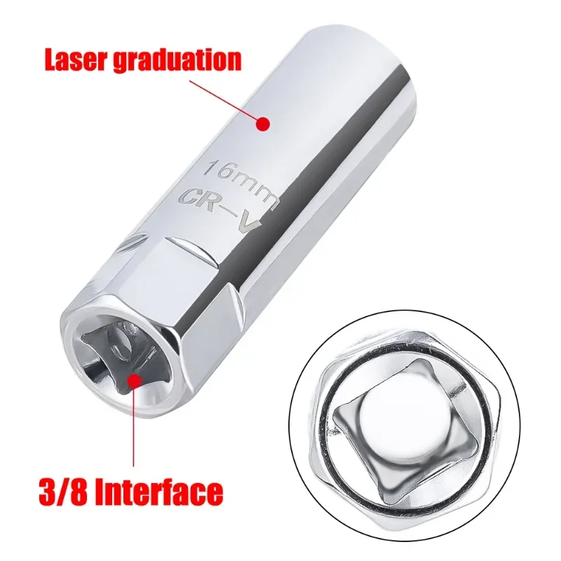14/16mm Spark Plug Sleeve Wrench Car Repair Tool 3/8 Magnetic 12 Angle Thin Wall Sparks Plugs Removal Auto Repairs Tools