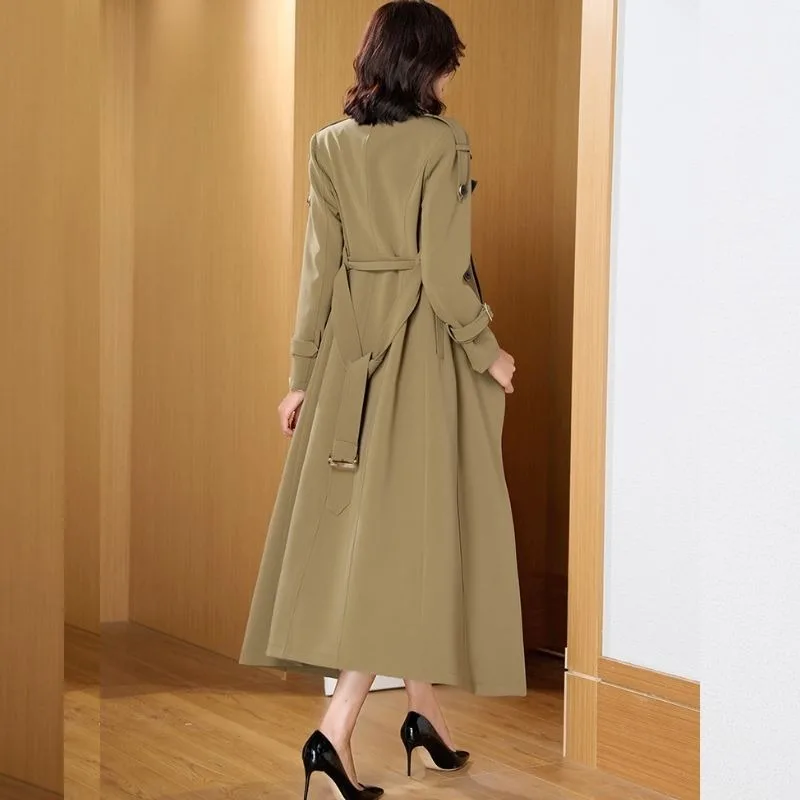 2023 Autumn New Women Long Knee-Length Trench Coat Female Temperament Leisure High-End Outwear Fashion Casual Solid Color Parkas