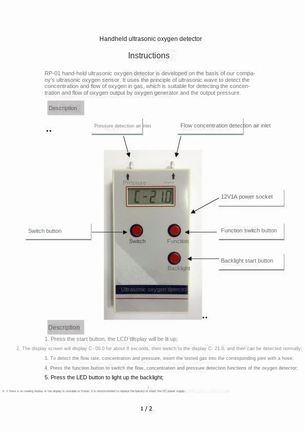 Oxygen Analyzer Professional Portable O2 Oxygen Concentration Meter Detector Flo