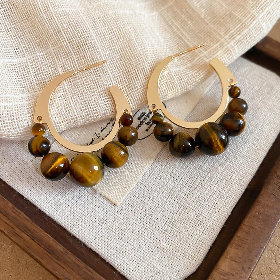 Brown Resin Tiger's Eye Stud Earrings - Detail View 8