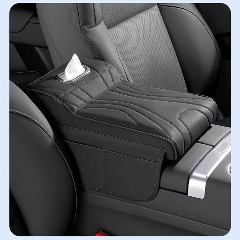 Car Armrest Box Height Increase Pad with Storage Bag and Leather Protective Cover