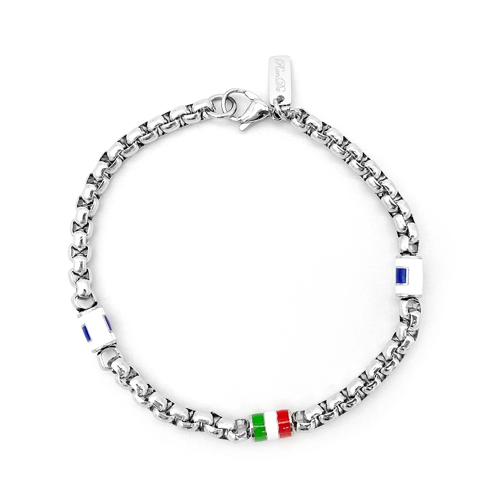 Runda Men's Stainless Steel Bracelet  Link Chain 4mm with Flag Pendant 22cm Fashion Jewelry  Bracelet Luxury Brand for Men