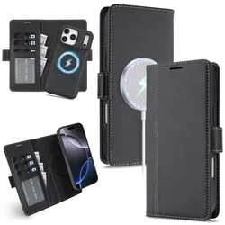 2 - in - 1 MagSafe Flip Leather Phone Case with Wallet Card Holder & Magnetic Cover - iPhone 15 Plus (Black)