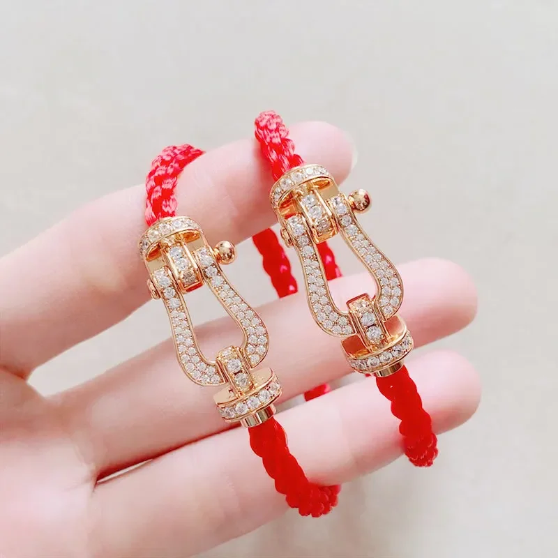 

U-образный браслет из нейлоновой веревки, женский микро-браслет из красной веревки, украшенный стразами