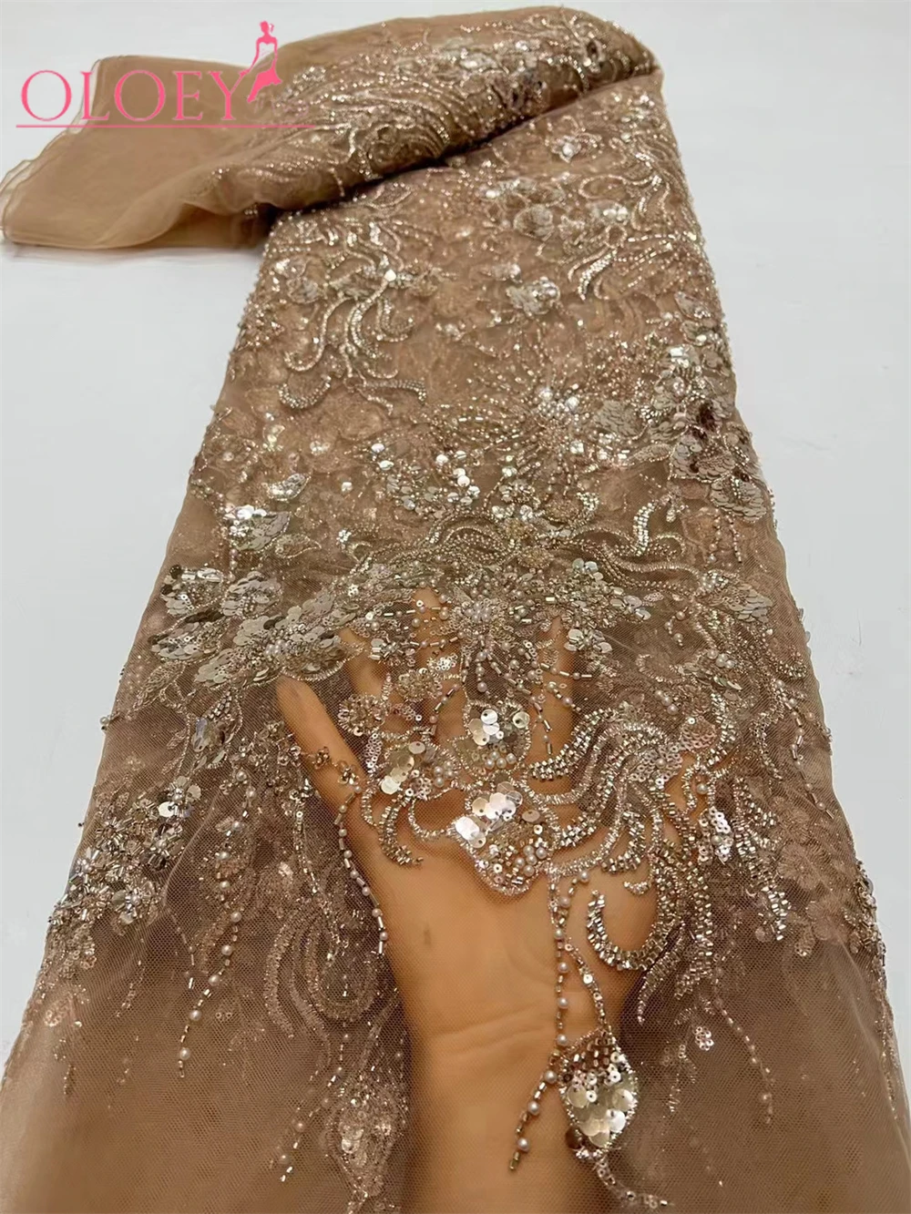 New Fashion French Embroidery Handmade Beaded Lace Fabric With Sequins African Nigerian Fabric For Wedding Dress
