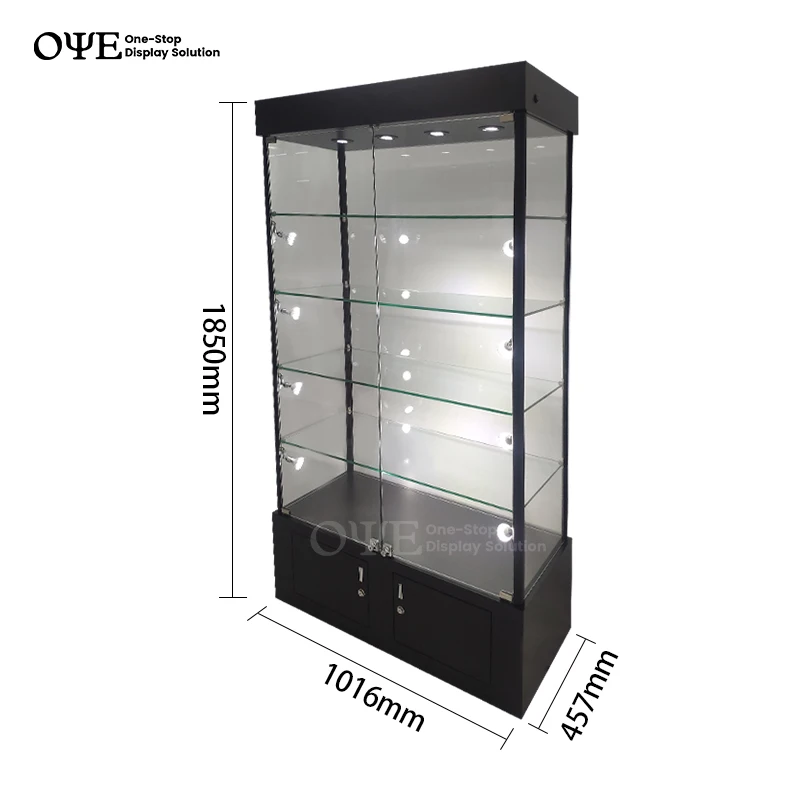 Custom. vitrine 유리 선반 디스플레이, 쇼케이스 유리 디스플레이, LED 조명
