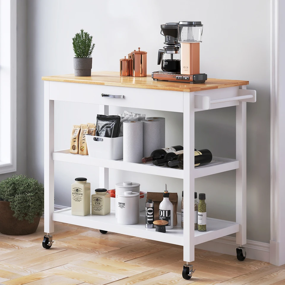 Rolling Kitchen Cart with Storage Drawer and Towel Rack