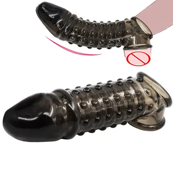 Silicone Reusable Penis Sleeve Flexible Glans Penis Enlarger Extender Delay Ejaculation No Vibrators Adult Sex Toys for Men 2