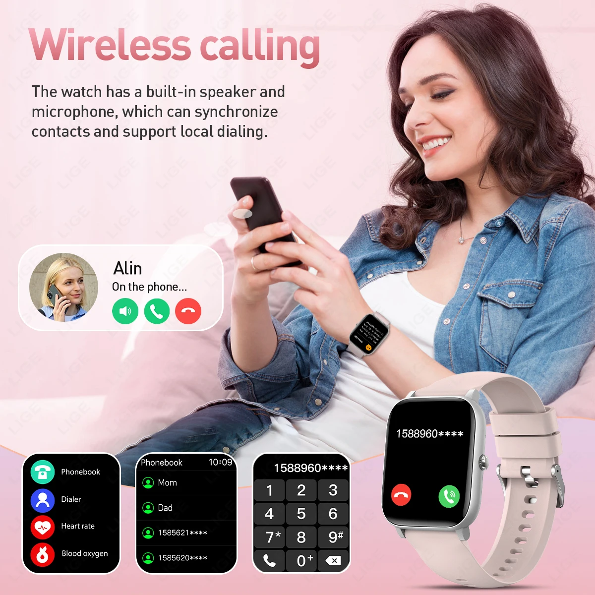 LIGE 1.85" Bluetooth Call Smart Watch Women Men Full Touch Screen Sports Fitness Pedometer Heart Rate Smartwatch For Android IOS