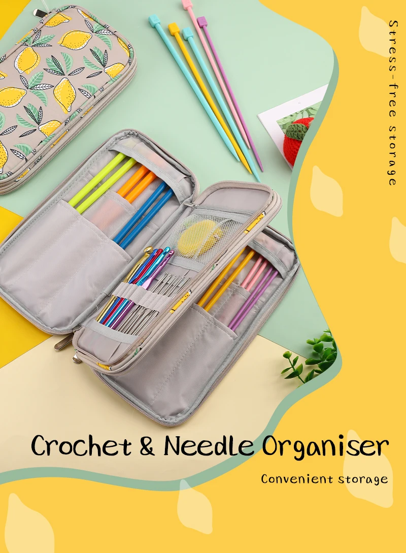 Empty knitting Needles Organizer Yellow Lemon Crochet Hooks Storage Bag Waterproof Rectangle Sewing Tools Accessories Bag