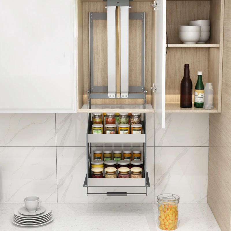 Kitchen Cabinet Pull-down Lift Basket Storage Spice Racks Wall