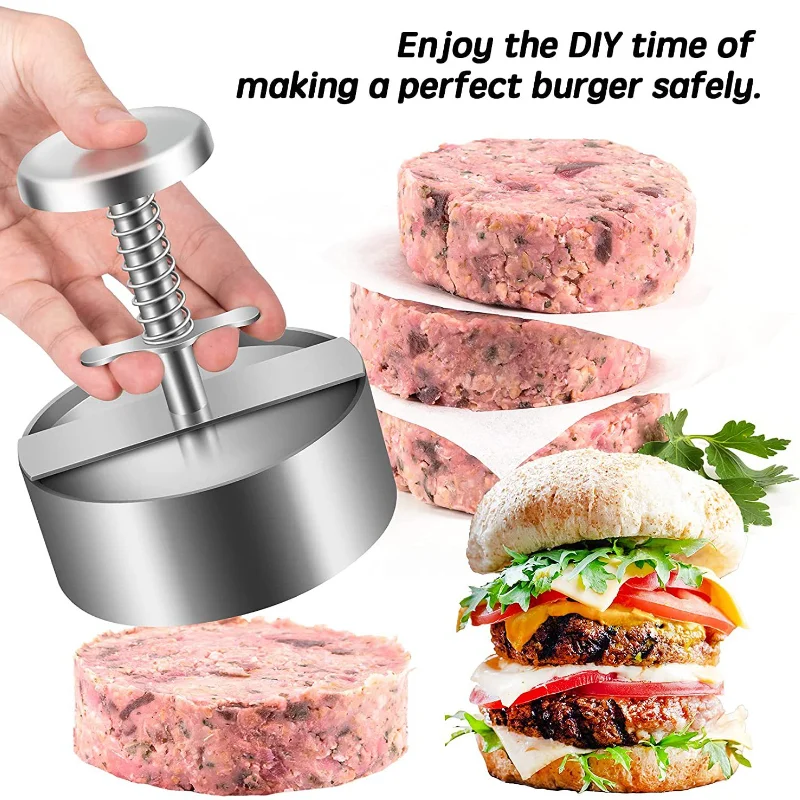 304 Stainless Steel Non-stick Hamburger Machine Meatloaf Machine Mold Making Beef Patty Pie Rice Ball Machine Manual Cake Press