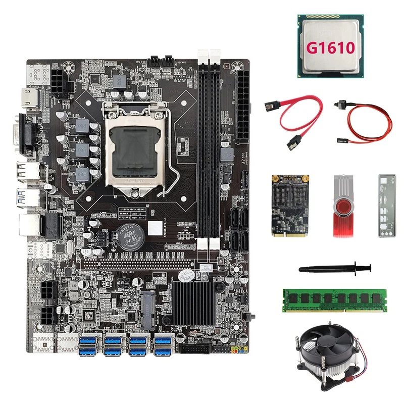 Материнская Плата B75 ETH Miner 8xusb + G1610 CPU + DDR4 4G RAM.