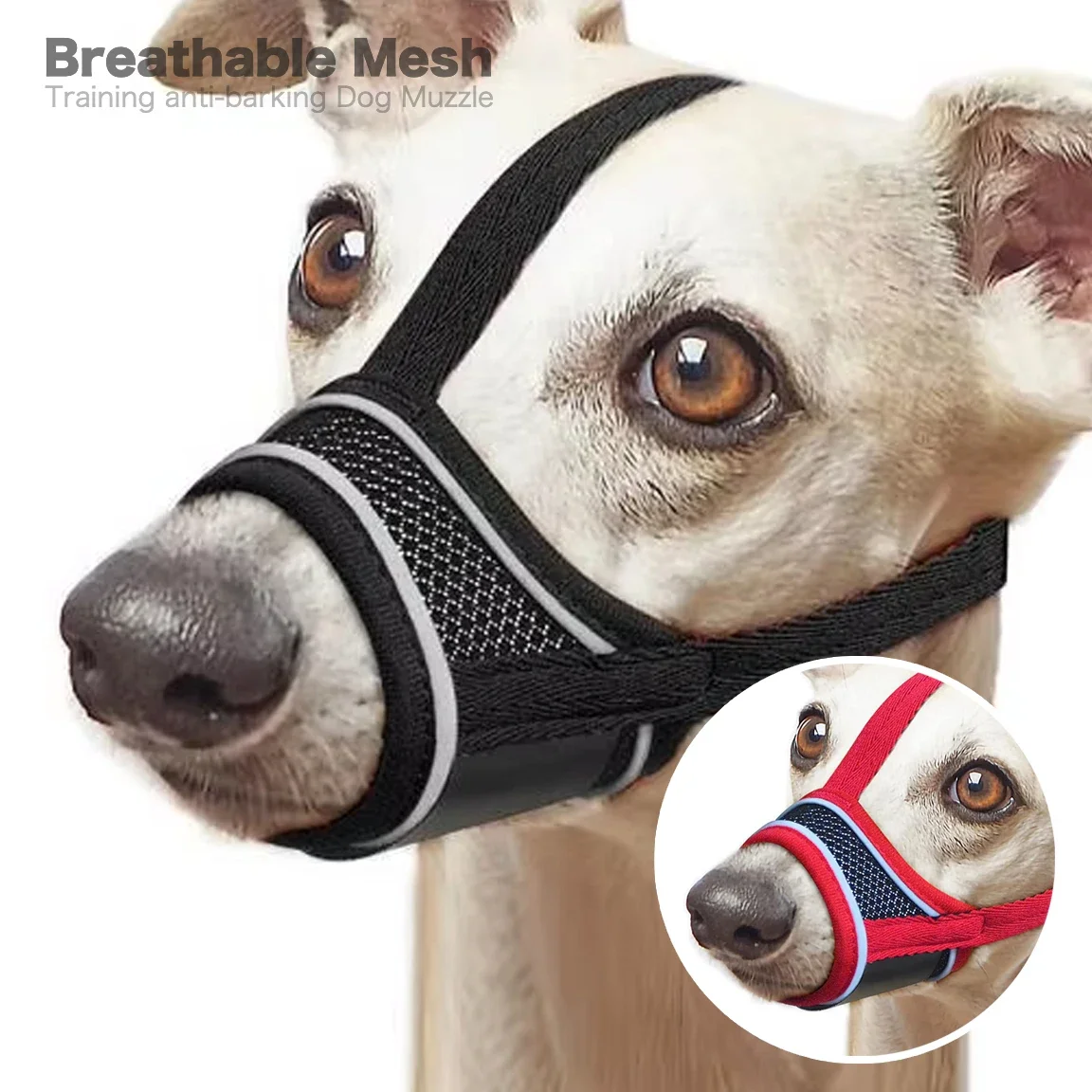 Dog Muzzle Comfortable Mesh Breathable Small Large Dog Muzzle with Reflective Strip Adjustable Velcro Anti Barking Wear-resistant Supplies