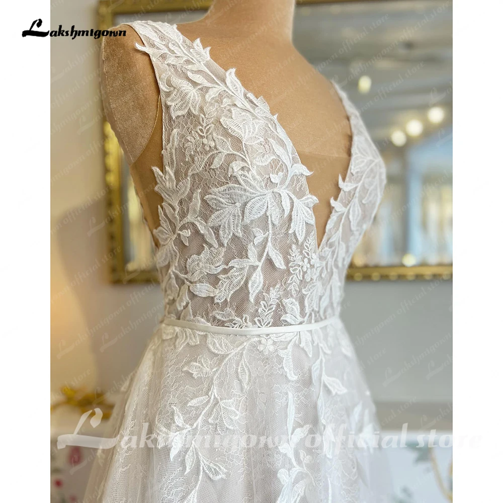 Lakshmigown V Neck Lace Appliques Boho A Line Wedding Dress with Court Train Wedding Gowns for Bride robe de mariage 2