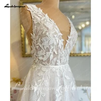 Lakshmigown V Neck Lace Appliques Boho A Line Wedding Dress with Court Train Wedding Gowns for Bride robe de mariage 2