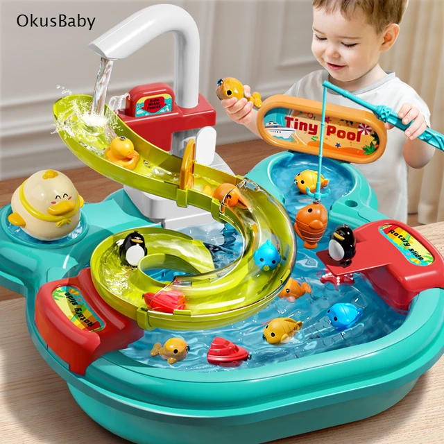 2in1 Children's Electric Dishwasher Kitchen Toy Automatic Stopcock Water  Play Fishing Pool Toy Animal Water Park Sliding Set - AliExpress