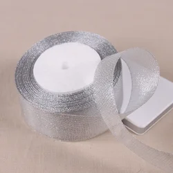 Gold & Silver Glitter Ribbon Set - 6 Sizes, 25 Yards for Gift Wrapping & DIY Crafts (Silver 40mm Width)