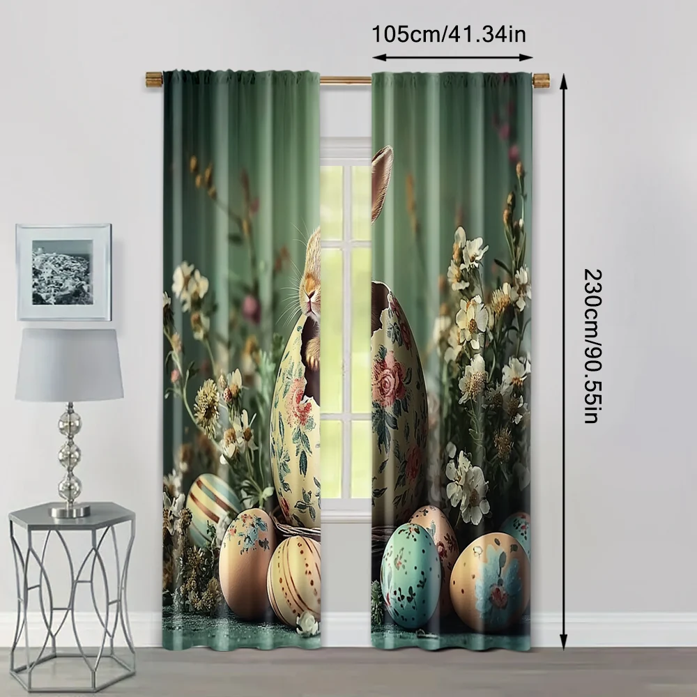 2pcs, Curtain Fabric 2D print Charming retro Easter bunny Polyester Easy Install (without rod) Versatile All Ldeal for Bedroom, 4