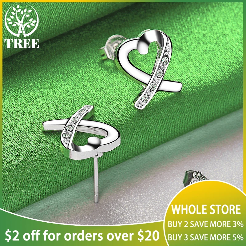 

ALITREE 925 Sterling Silver Heart Zircon Crystal Stud Earrings For Women Earring Lady Fashion Party Birthday Wedding Jewelry