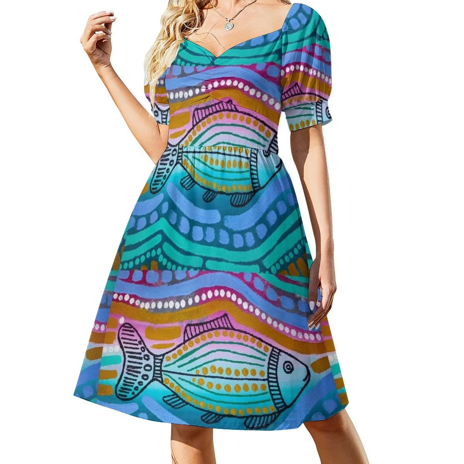 thumbnail image 1 of Nadar contra la corriente Vestido de manga corta elegante chic vestidos de mujer promoción vestido para mujer Ropa femenina Vestido, 1 of 7
