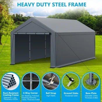 10x20FT Heavy Duty Portable Carport - All-Weather Enclosed Shelter for Cars, Trucks, SUVs & Boats, Waterproof & UV-Resistant Can 5