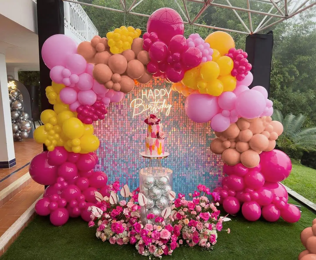 Kit de guirnalda de globos de color rosa intenso, amarillo mostaza, globos  de látex en colores pastel, arco para baby shower, fiesta con temática de