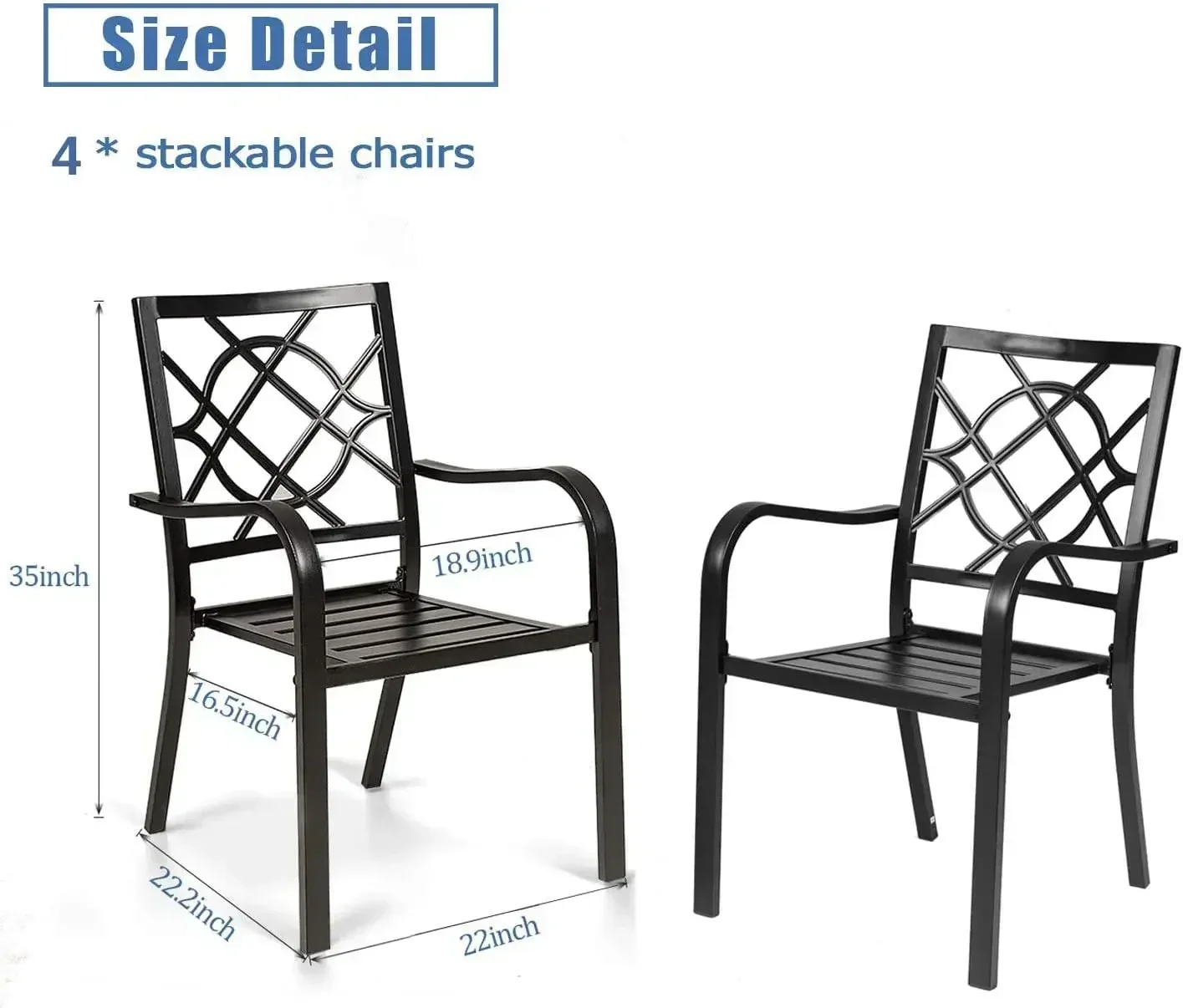 -New-300lbs Patio Chairs Set of 4 Outdoor Dining , Metal Frame Stackable Patio Dining , Wrought Iron Black Outdoor Chair