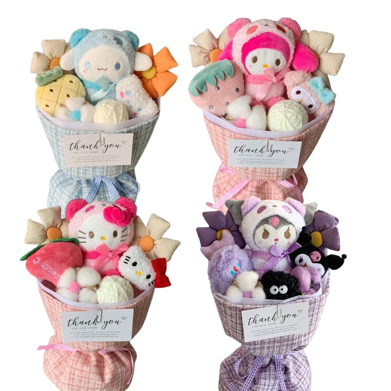 

Hello Kitty кукольный букет Sanrio Девочка Аниме набор плюшевые куклы украшения портативный лучший друг Kawaii подарок оптом