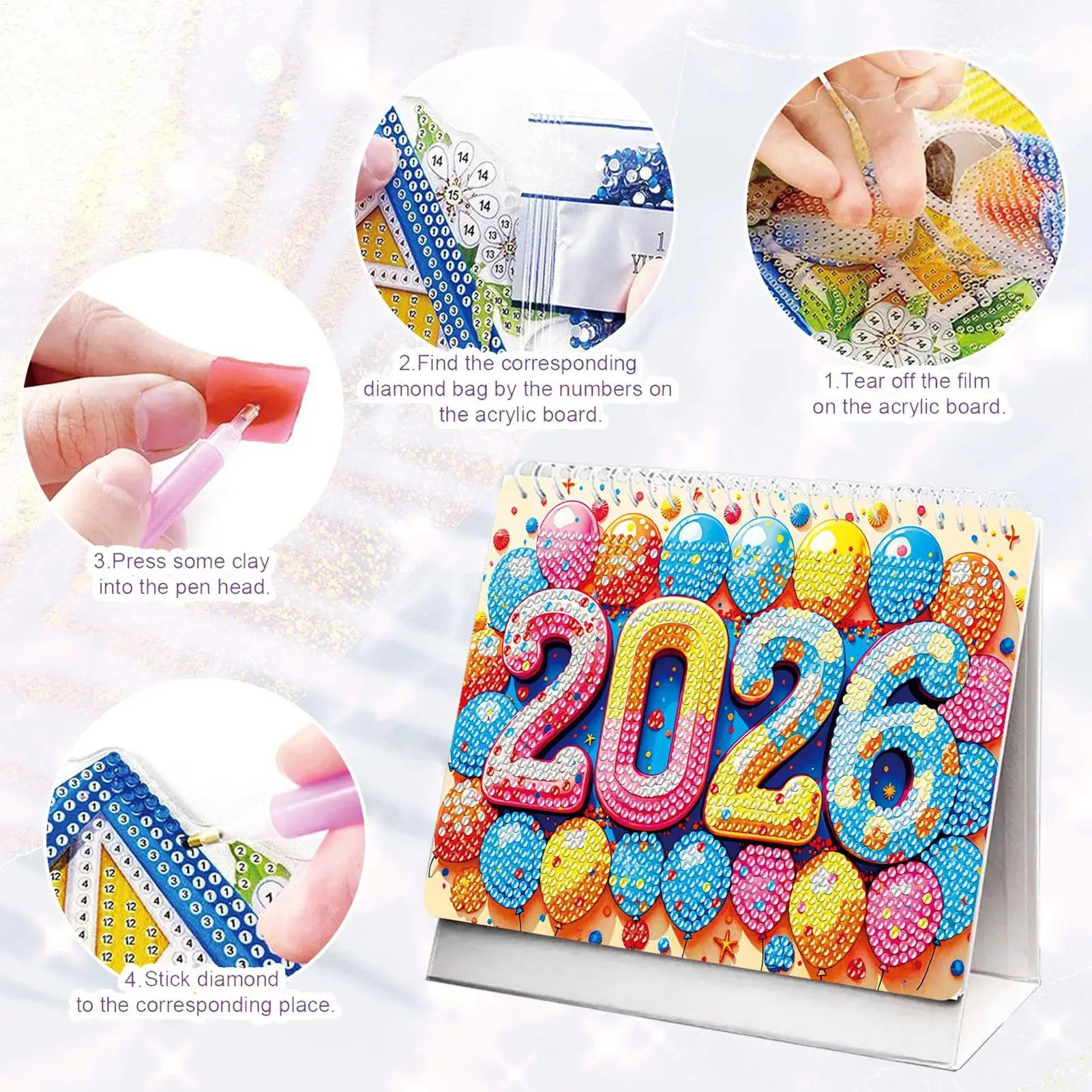 2026 Desktop Calendar Rhinestone Painting 2026 Desk Calendar Kit Monthly Planner Desktop Accessories For Teacher Student