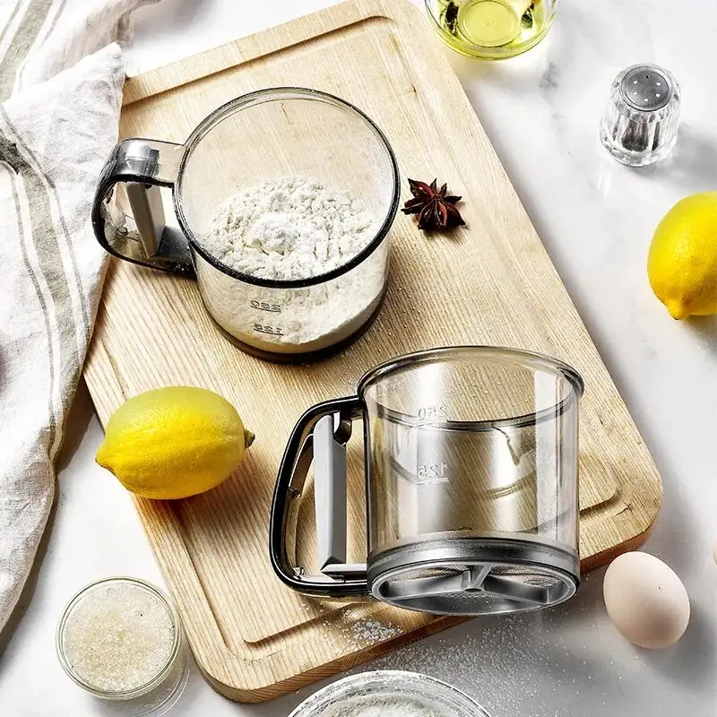 Flour Sifter Semi-automatic Handheld Plastic Powder Sifter Kitchen Gadget 1 Pcs