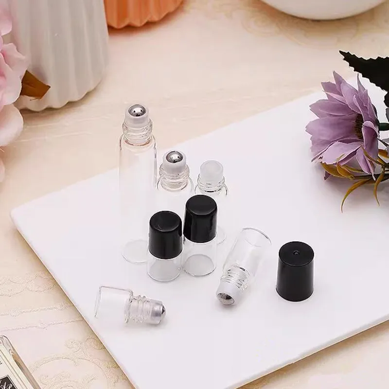Perfume Bottle 20/50pcs 1ml 2ml 3ml 5ml 10ml Transparent Glass Roller Bottles Clear Essential Oil Vials with Stainless Steel Roll On