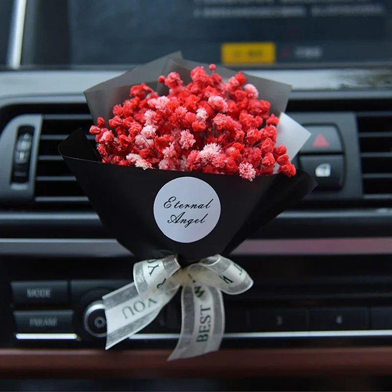 Dried Flower Car Decoration Interior Air Vent Clip Mini Bouquet Auto Perfume  Aroma Diffuser Pink  Accessories Girls Gift