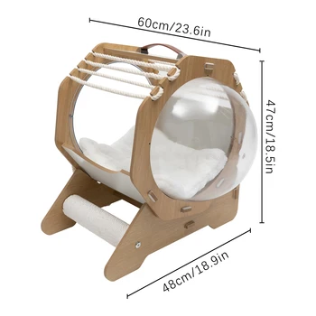 Cat Dog MDF Modern Pet Bed House Spaceship Space Capsule with Cushion Cat Bed with Acrylic Dome Wooden Cat Bed Capsule 2