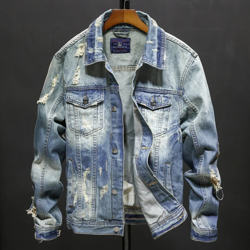 Mens Jackets Summer Autumn Ripped Hole Denim Jacket Vintage Clothing Men  Women Trucker Coat Western Style Long Sleeve Button Jacket 230417 From  Kong003, $27.04