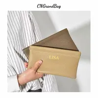 Lettres personnalisées dames en cuir véritable Ultra-mince nouveau portefeuille Long minimaliste avec fermeture automatique sac de rangement de rouge à lèvres de maquillage 1