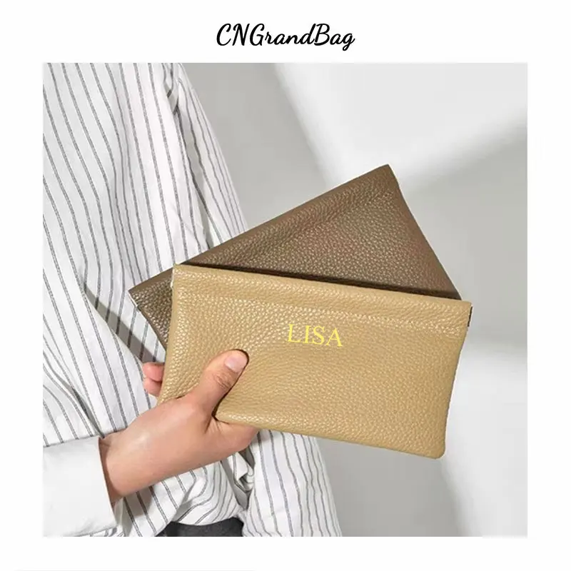 Custom Letters  Ladies Genuine Leather Ultra-thin New Minimalist Long Wallet With Automatic Closure makeup Lipstick Storage Bag