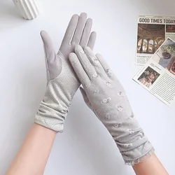 Women's UV Protection Breathable Summer Gloves - Thin Cotton, Anti - slip, Touch Screen, Mid - length (White) - One Size (Gray)
