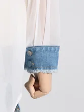  Patchwork Denim Shirt Female Lapel Long Sleeve Fashion Individuality Loose Colorblock Blouses Female Spring 2023 Style 