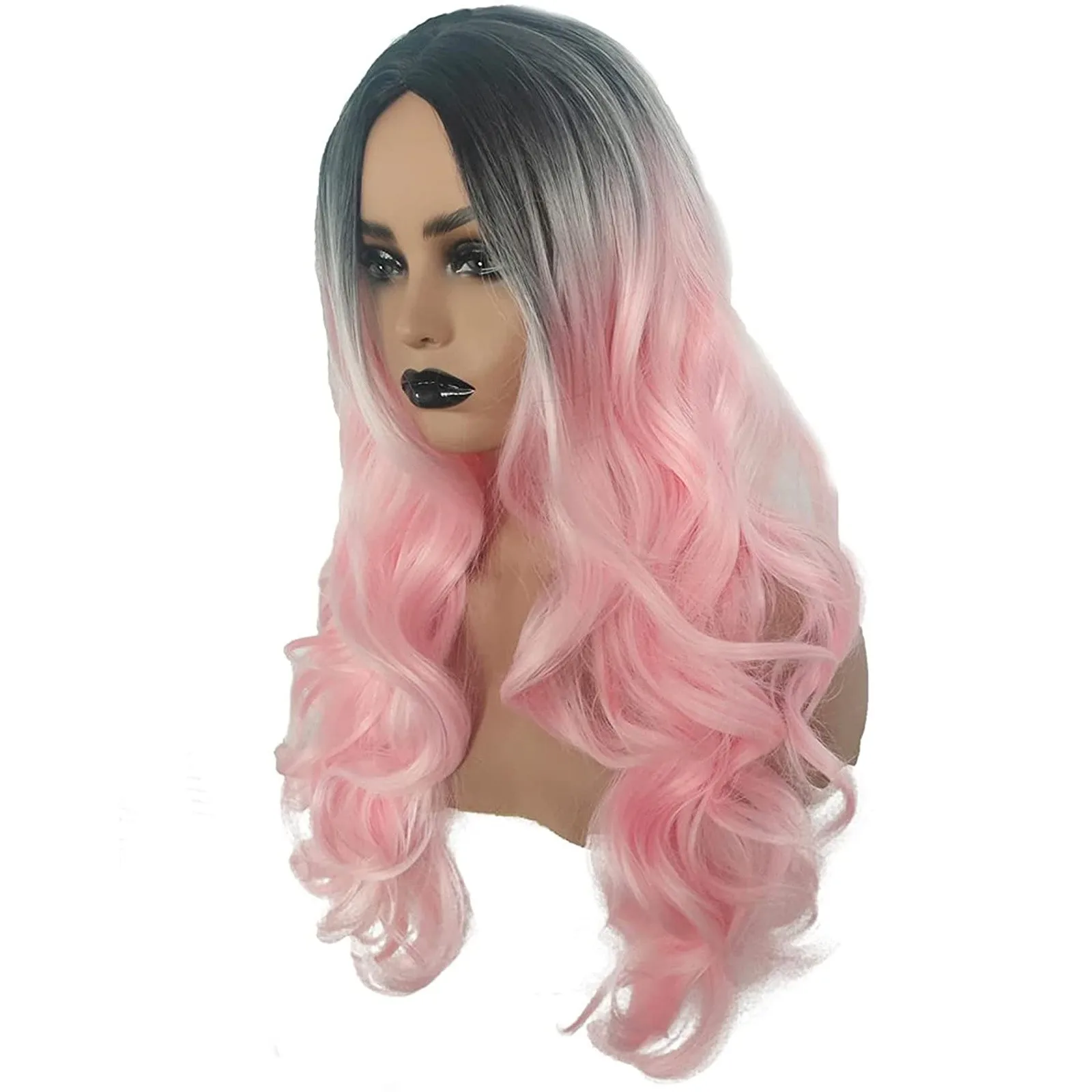 

Synthetic Wig Long Wavy Curly Gradient Mixed Pink Wigs For Women Heat Resistant Party Daily Natural Center Parted Wig