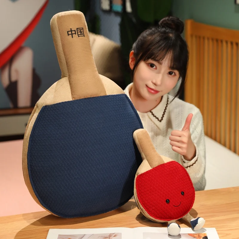Kawaii Soft Red Table Tennis Bat with Legs Sport Plush Accessory Funny Home Office Decoration Gift 5