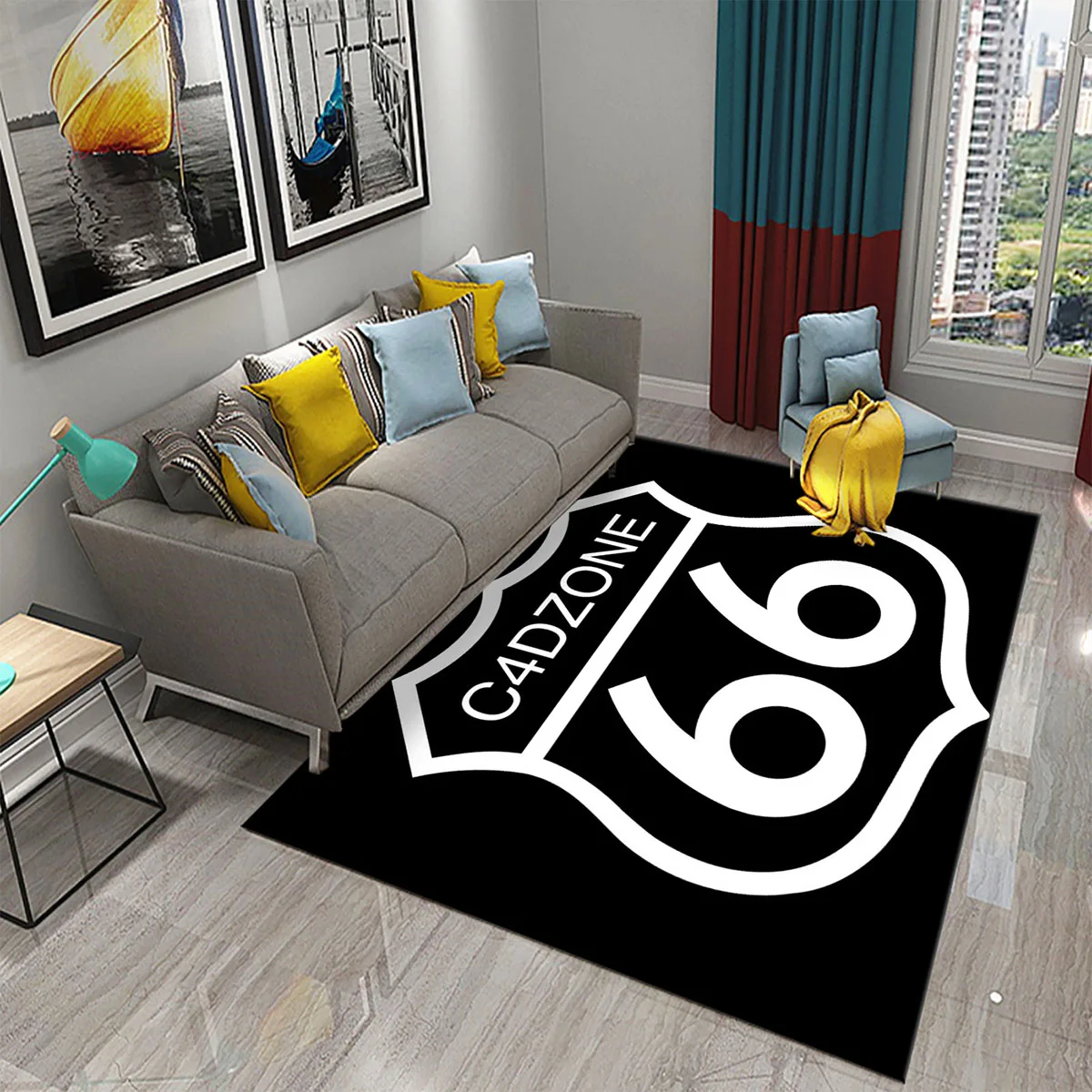 3D Fashion Route 66 Carpet Anti-slip Mat for Living Room Bedroom Rug Kitchen Bathroom Floor Area Mats Doormats for Home Decor