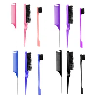 3PCS Hair Brush Set,Hair Styling Comb Including Dual Sided Edge Brush & Rat Tail Comb and Teasing Comb for Women Girl Barber 2