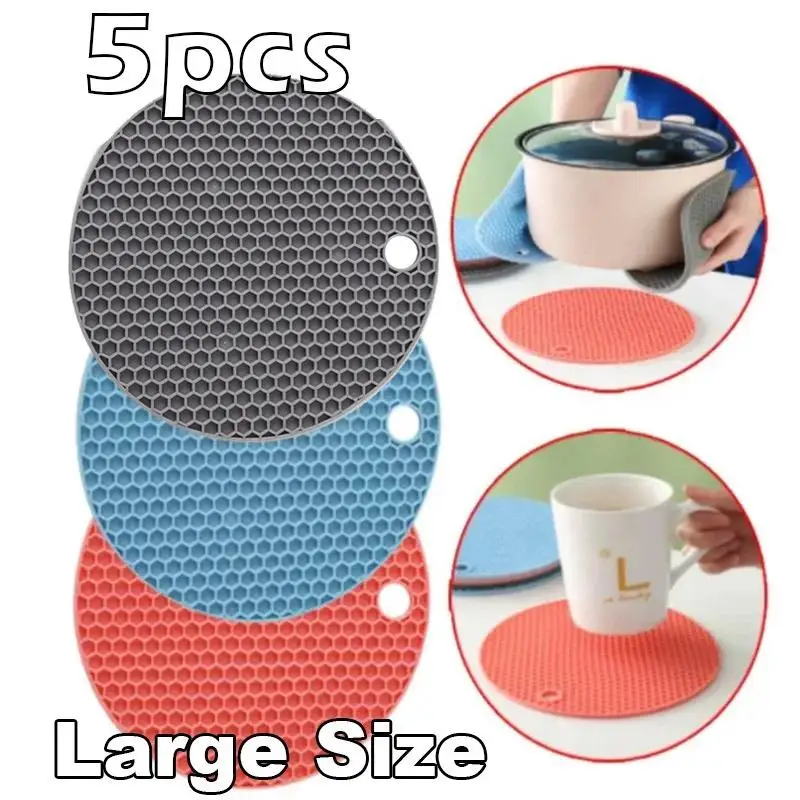 5Pcs 세련되고 실용적인 벌집 모양의 매트 내열성 실리콘 트리벳이 이 플레이스 매트로 조리대를 보호합니다.