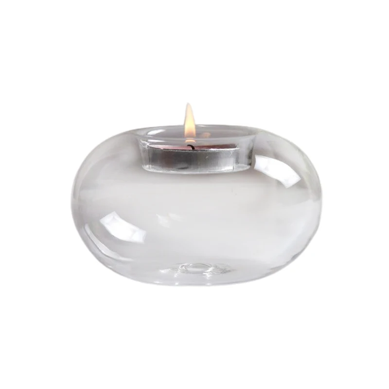 Transparent Round Hollow Glass Candle Holders Candlestick Dining Table Home Decoration Valentine's Day Wedding Ornament