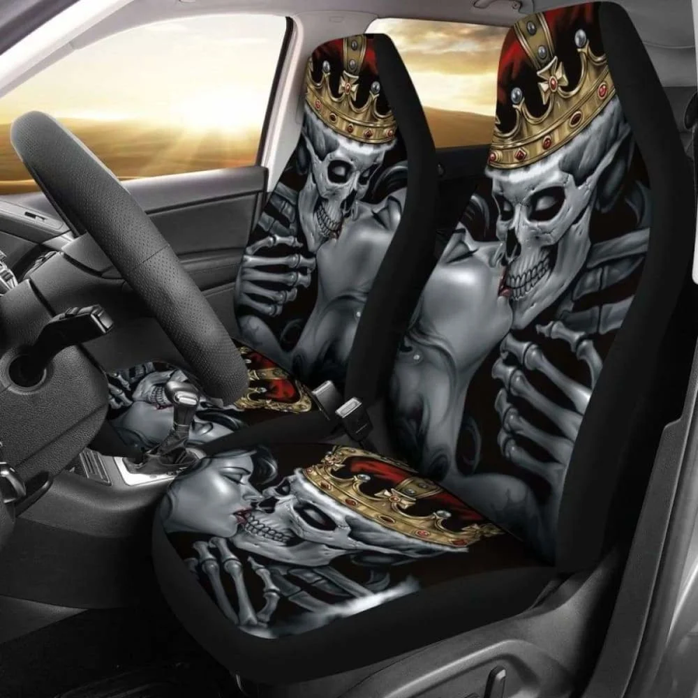 

Set Of 2 Skull King Queen Skull Car Seat Covers,Pack of 2 Universal Front Seat Protective Cover