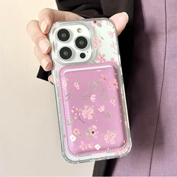 Pink Floral Magnetic Card Holder Phone Case with MagSafe Wallet - iPhone 15 Plus (TM - P8566 - KB - ME - KB894)