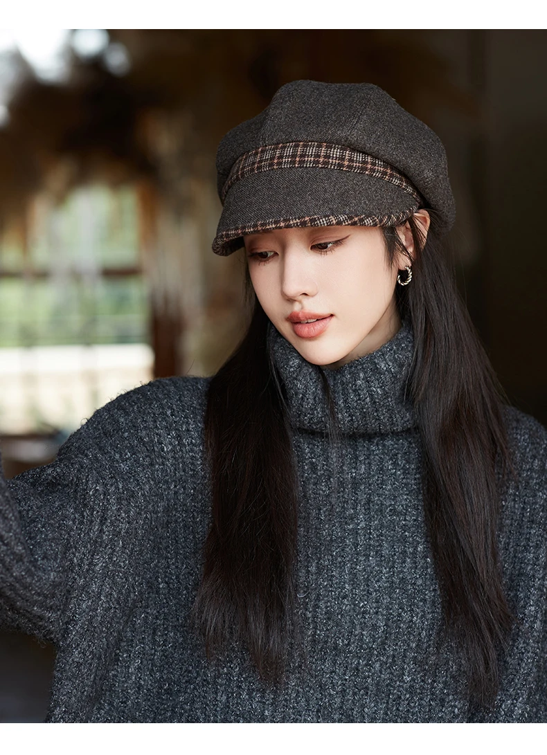 Cappello ottagonale in tweed caldo per uomini e donne da strillone invernale unisex per cappelli da detective maschili berretti piatti retrò chapeau_voghion.com