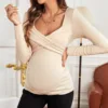 Women Maternity Breastfeeding Tee Nursing Tops Solid Long Sleeve T-shirt Plus Size S-XL Maternity Clothing Tees 1